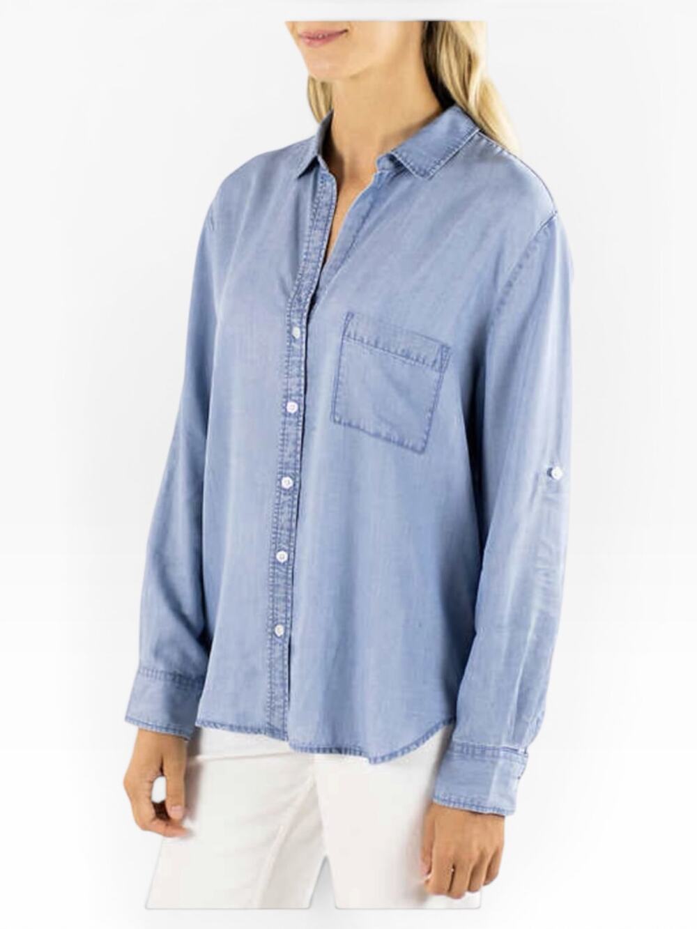 Jachs Girlfriend Button-Up Lyocell Shirt Women L Blue NWT